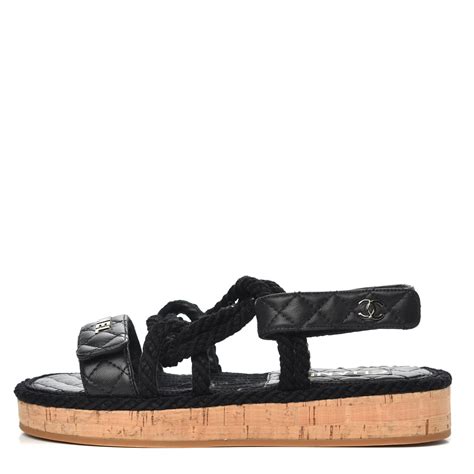 chanel sandals cord and lambskin|Chanel lambskin platform sandals.